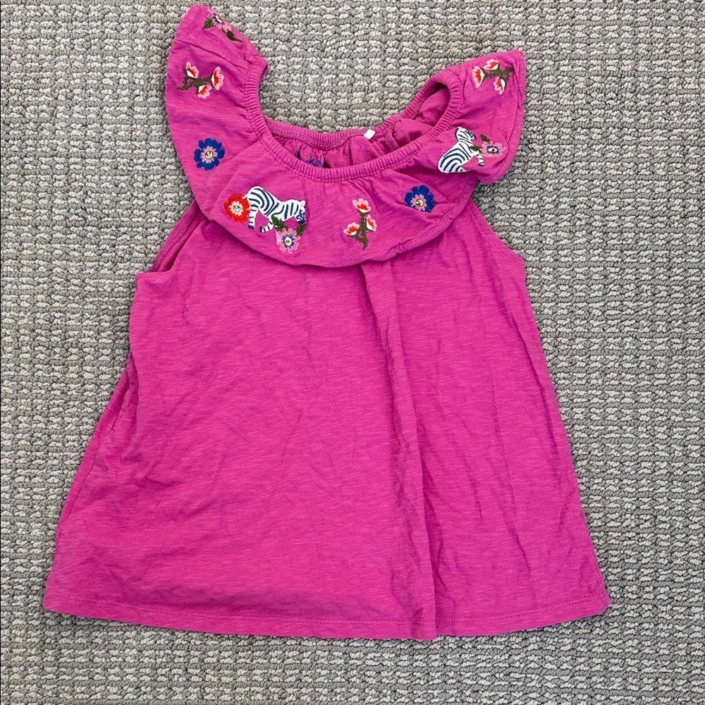 Mini Boden Fuchsia Top with Embroidered Animals